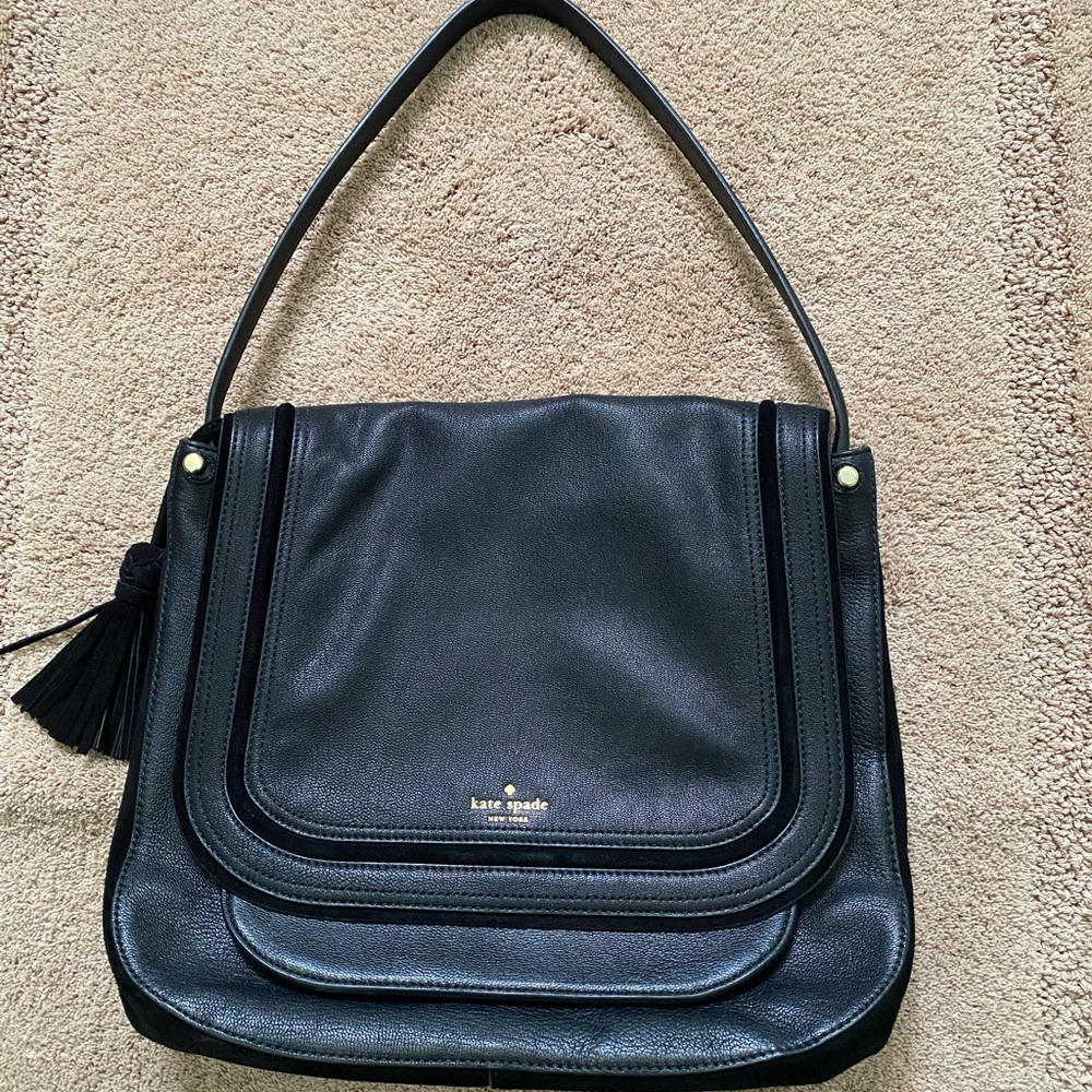 Kate Spade Black Leather Shoulder Bag with Tassel